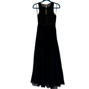 LuLus Prom Dress XXS I’m Flattered Black Embroider Maxi Pleated Skirt Sheer Top‎